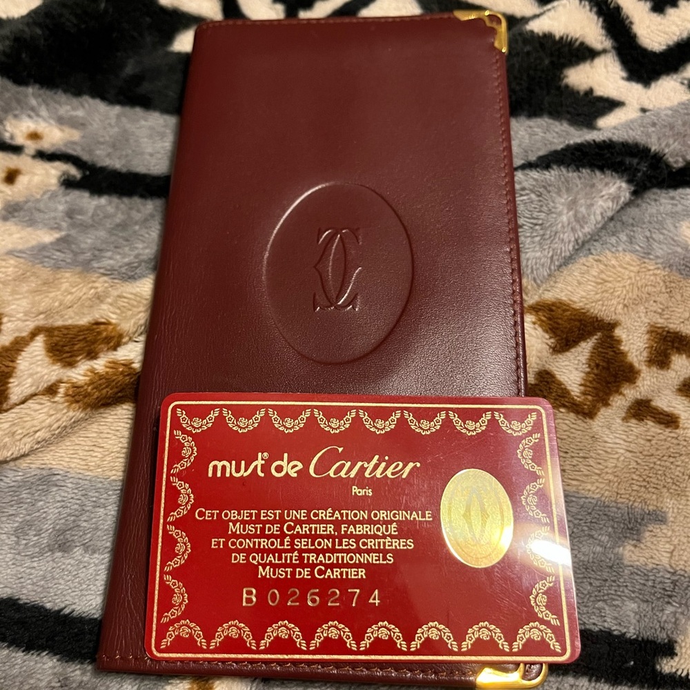 Cartier Must de Cartier EUC Vintage Mastline Bordeaux  Leather Wallet /Checkbook